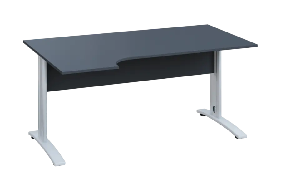 ERK 18 - 164 stůl kancelářský, rohový, levý, kovová podnož bílá, deska 18 mm, široký 1600 mm, antracit